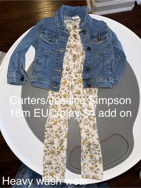 Jessica Simpson Girls Floral Cream & Mustard Jumpsuit with Denim Jacket